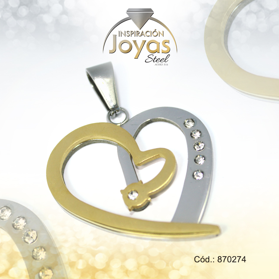 870274 Dije de Acero Aleación Circón 2 Tonos Corazón - 870274 - Imagen 1