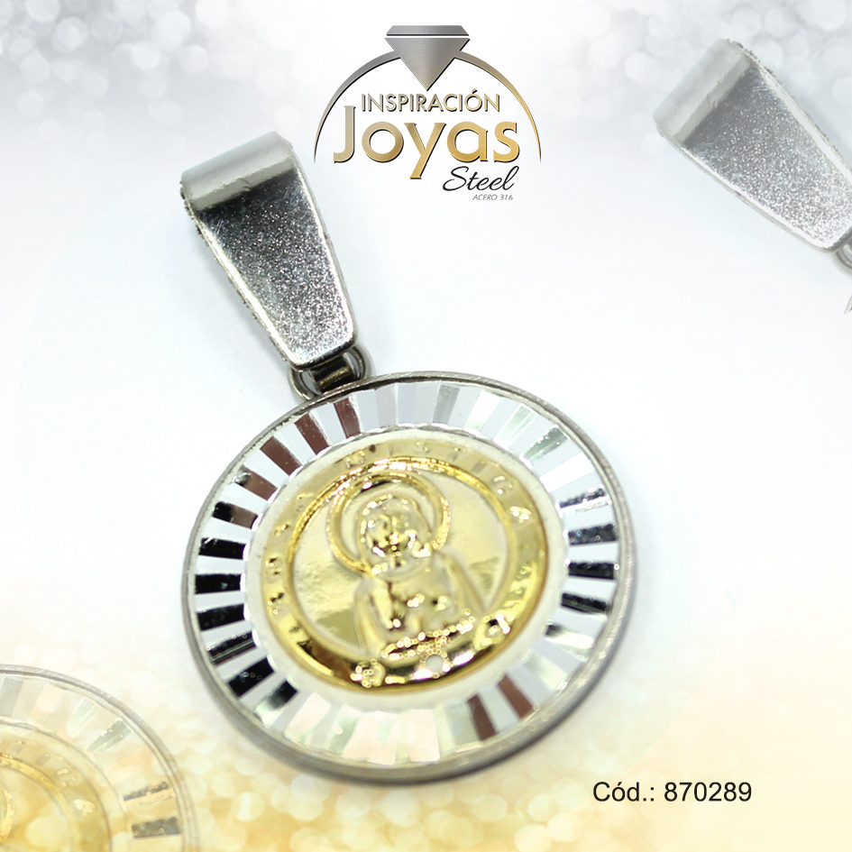 870289 Dije de Acero Religioso 2 Tonos Virgen Rosa Mística - 870289 - Imagen 1