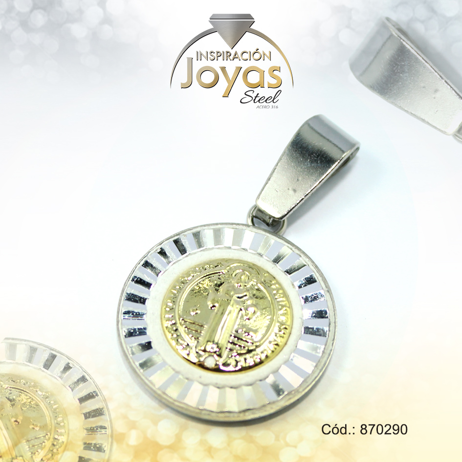 870290 Dije de Acero Religioso 2 Tonos San Benito - 870290 - Imagen 1