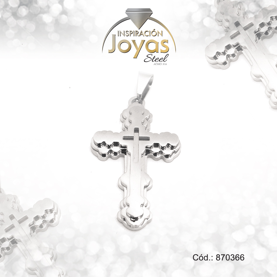 870366 Dije de Acero Religioso Plateado Cruz - 870366 - Imagen 1