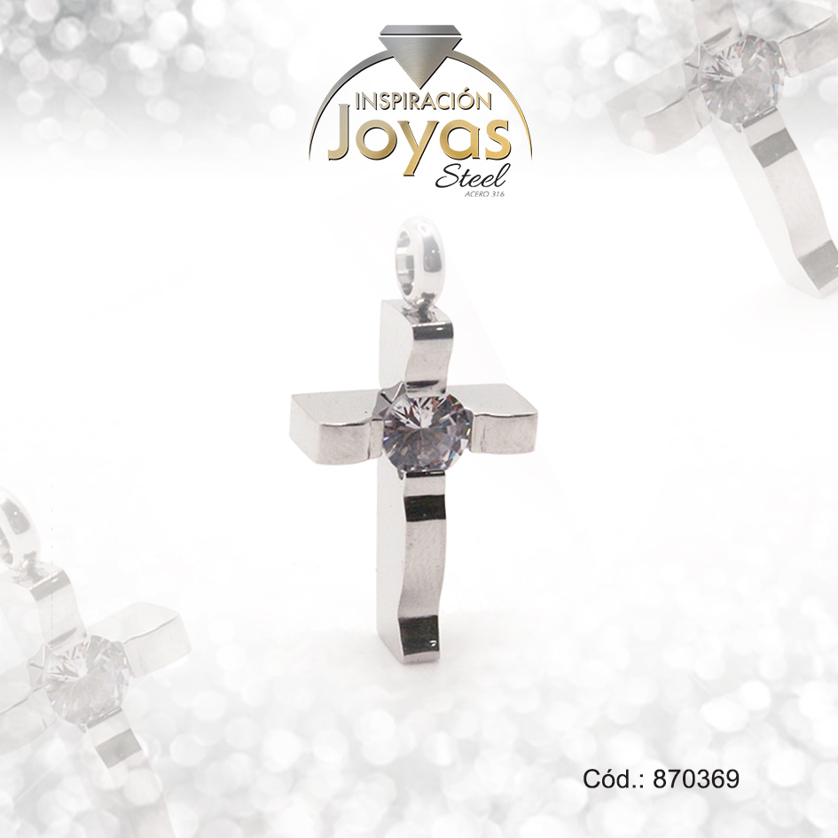 870369 Dije de Acero Religioso Circón Plateado Cruz - 870369 - Imagen 1