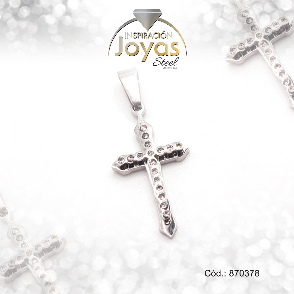 870378 Dije de Acero Religioso Circón Plateado Cruz - 870378 - Imagen 1
