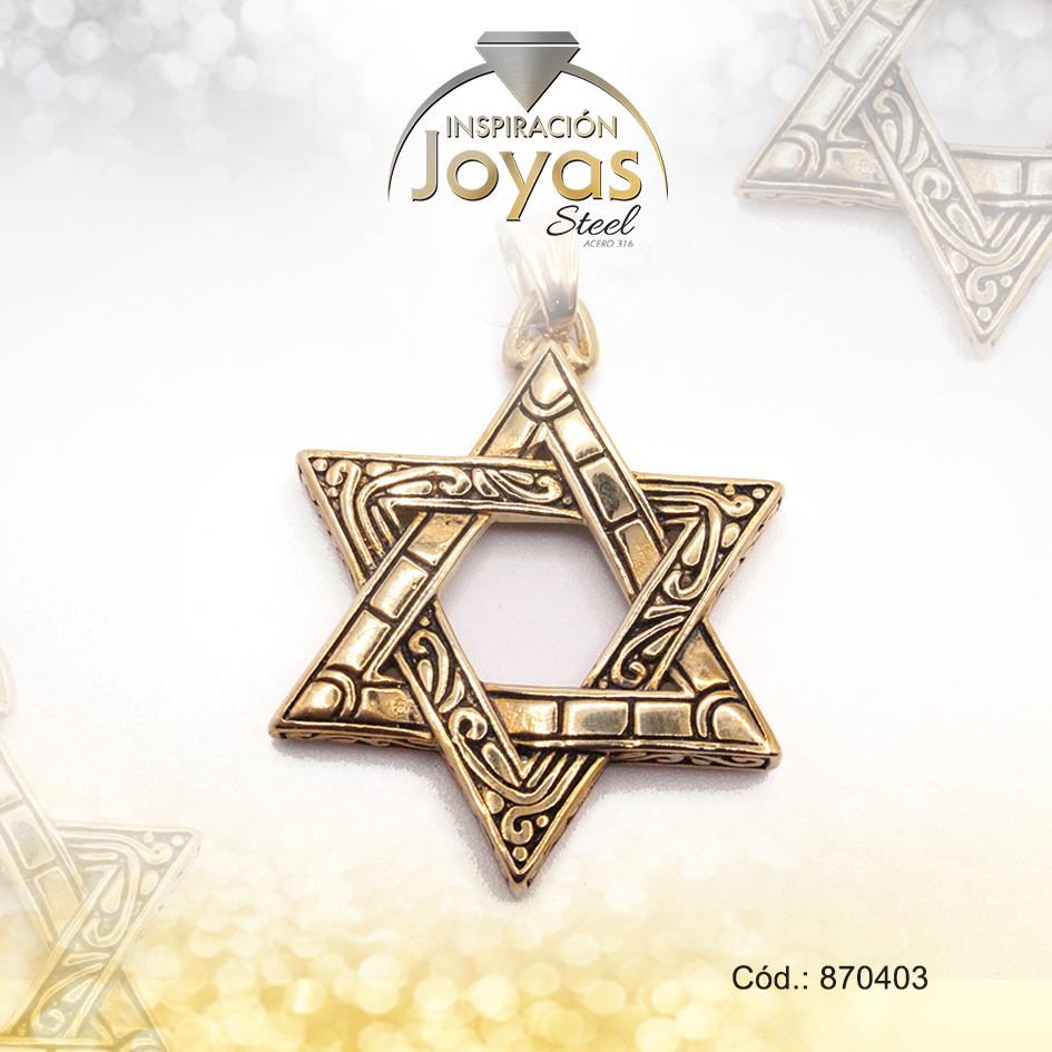 870403 Dije de Acero Religioso Esmalte Dorado Negro Estrella de David - 870403 - Imagen 1