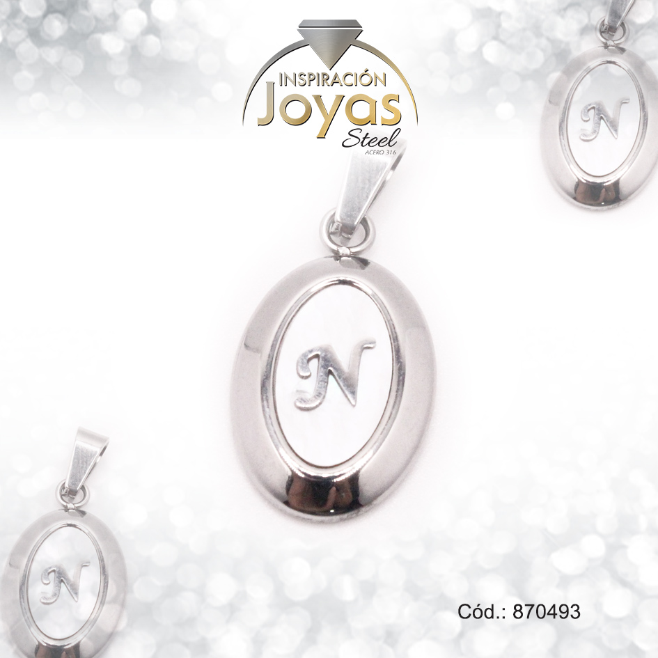 870493-2 Dije de Acero Letra Nácar Plateado N - 870493 - Imagen 1