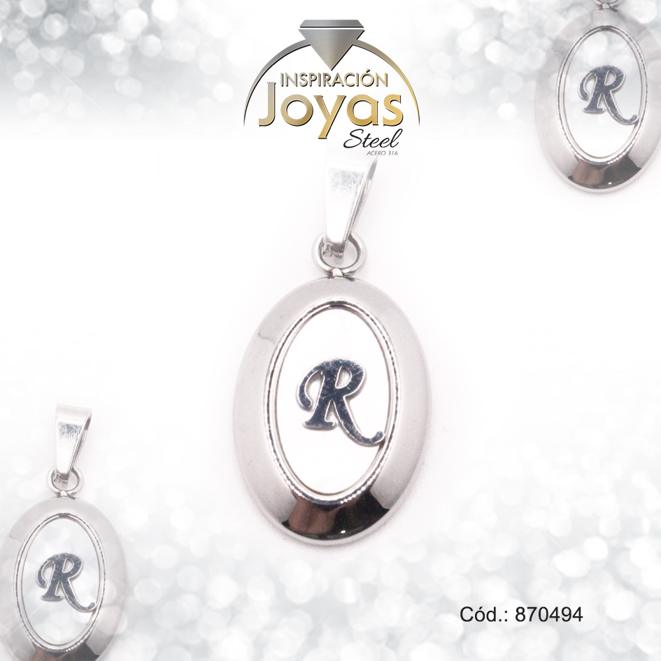 870494-1 Dije de Acero Letra Nácar Plateado R - 870494 - Imagen 1