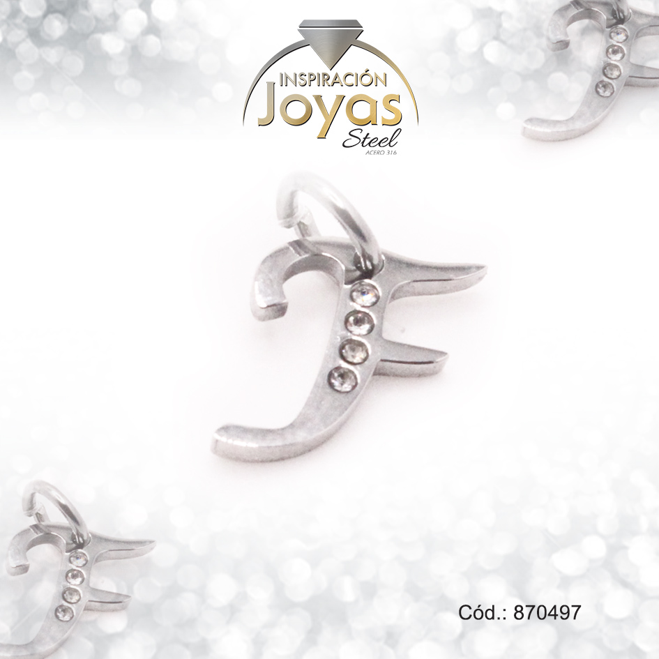 870497-1 Dije de Acero Letra Circón Plateado F - 870497 - Imagen 1