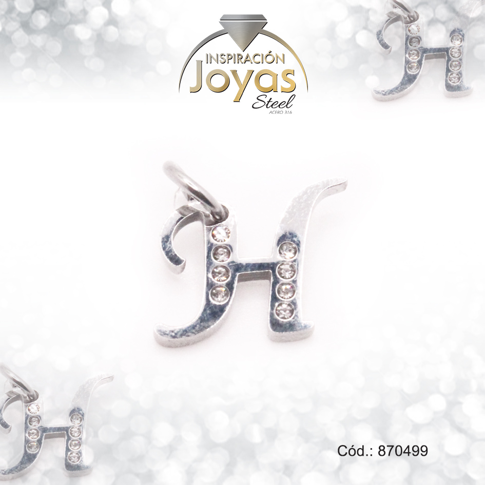 870499-1 Dije de Acero Letra Circón Plateado H - 870499 - Imagen 1