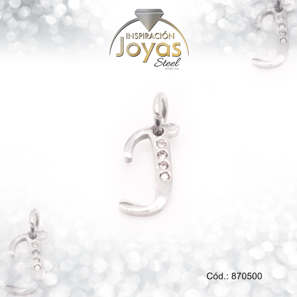 870500-1 Dije de Acero Letra Circón Plateado J - 870500 - Imagen 1
