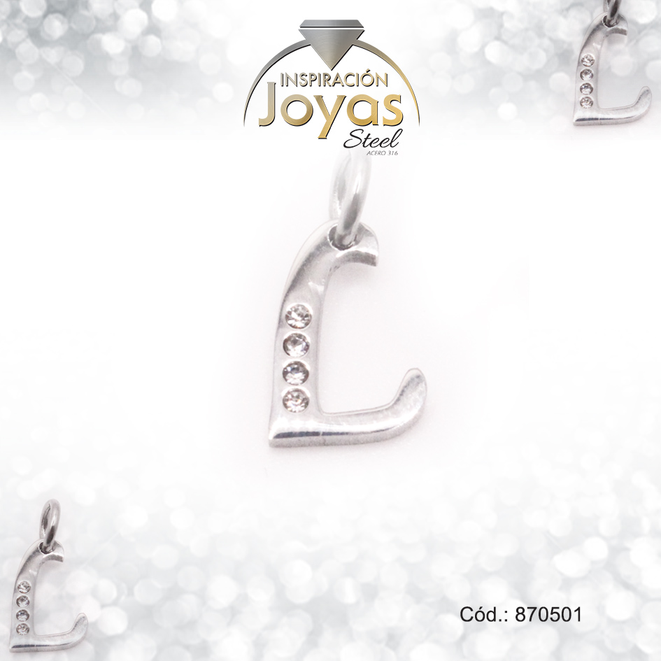 870501-1 Dije de Acero Letra Circón Plateado L - 870501 - Imagen 1