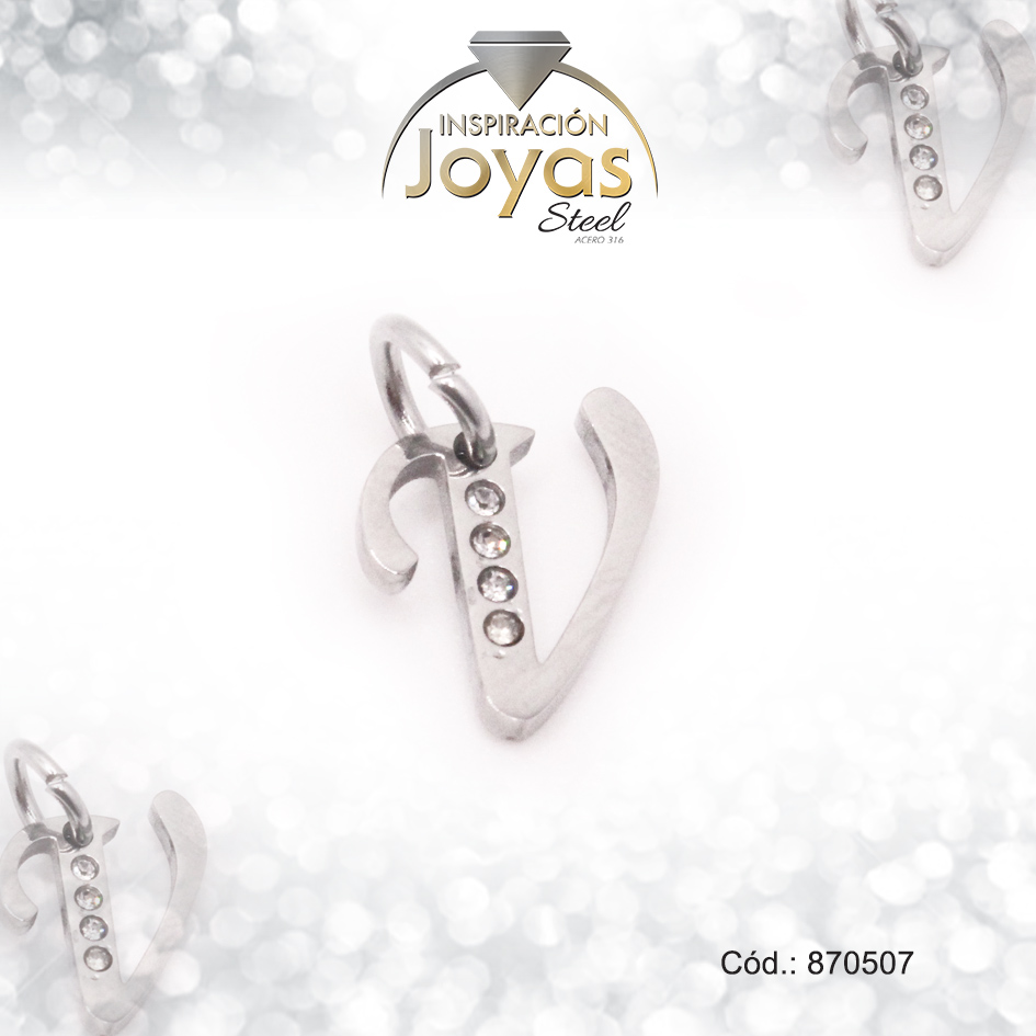 870507-1 Dije de Acero Letra Circón Plateado V - 870507 - Imagen 1