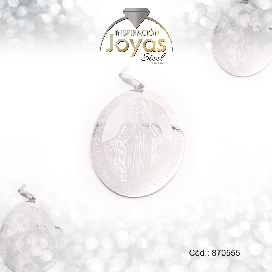 870555 Dije de Acero Religioso Plateado Virgen Milagrosa - 870555 - Imagen 1