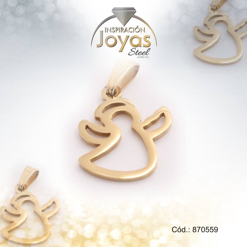 870559 Dije de Acero Religioso Dorado Ángel - 870559 - Imagen 1