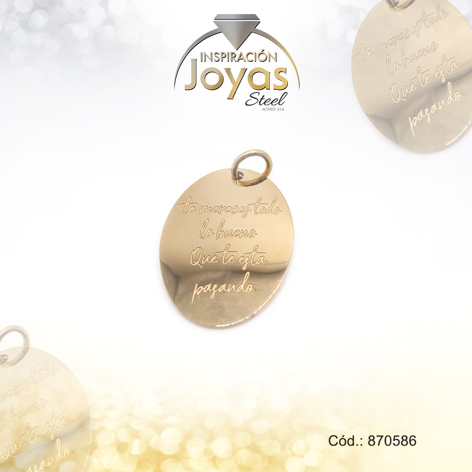 870586 Dije de Acero Variado Motivacional Dorado Óvalo - 870586 - Imagen 1