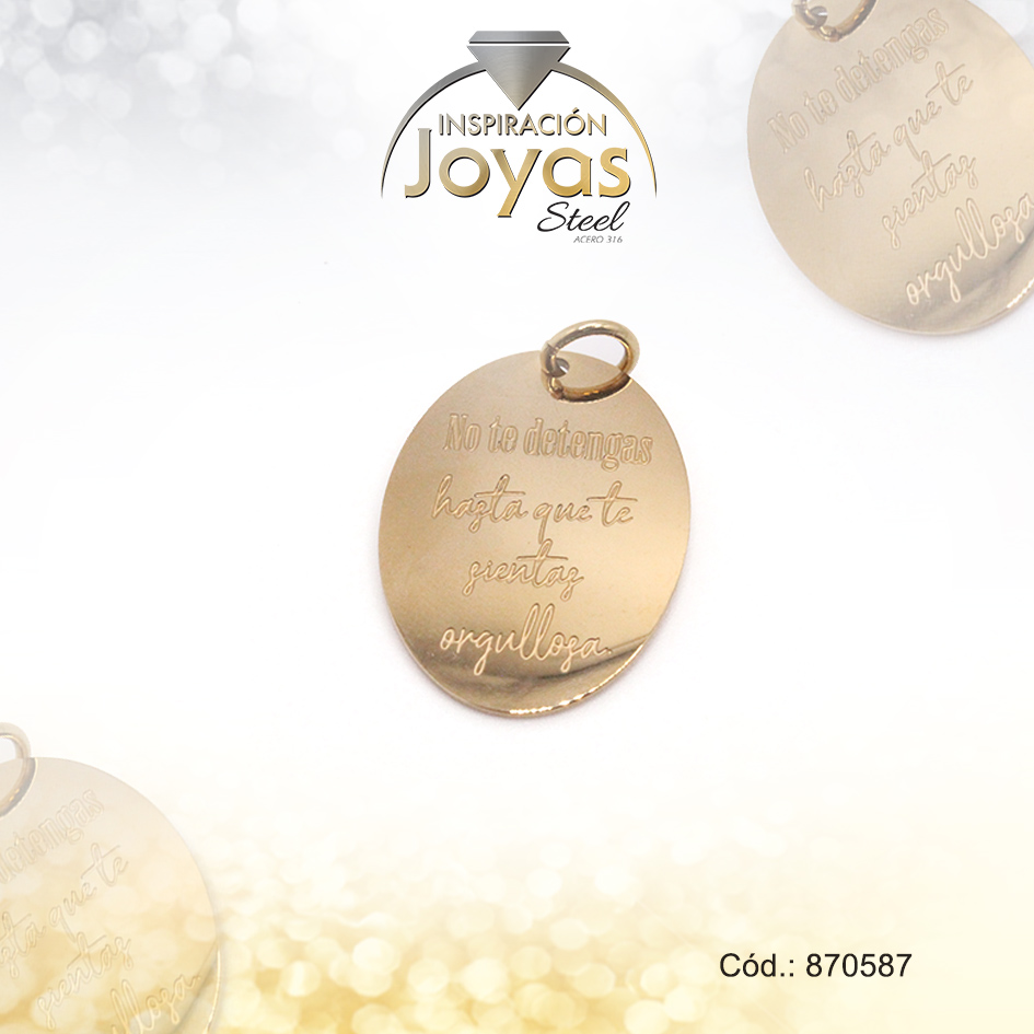 870587 Dije de Acero Variado Motivacional Dorado Óvalo - 870587 - Imagen 1