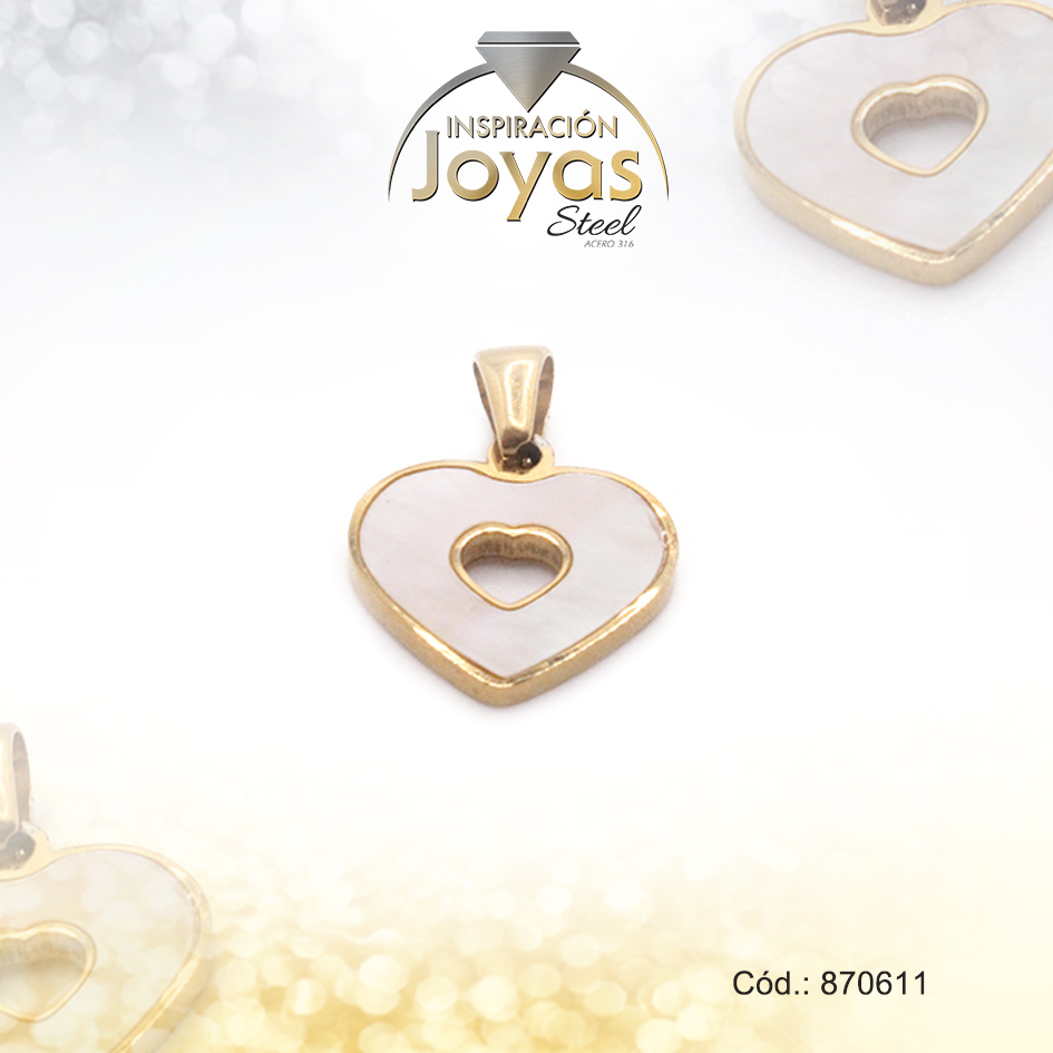 870611 Dije de Acero Aleación Nácar Dorado Corazón - 870611 - Imagen 1