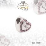 Dije de Acero Variado Circón Pandora Plateado Rosado Corazón - 870651