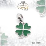 Dije de Acero Variado Esmalte Pandora Plateado Verde Trébol - 870670