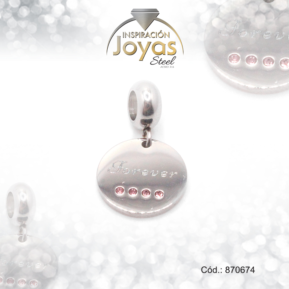 870674 Dije de Acero Variado Circón Pandora Plateado Rosado Círculo - 870674 - Imagen 1