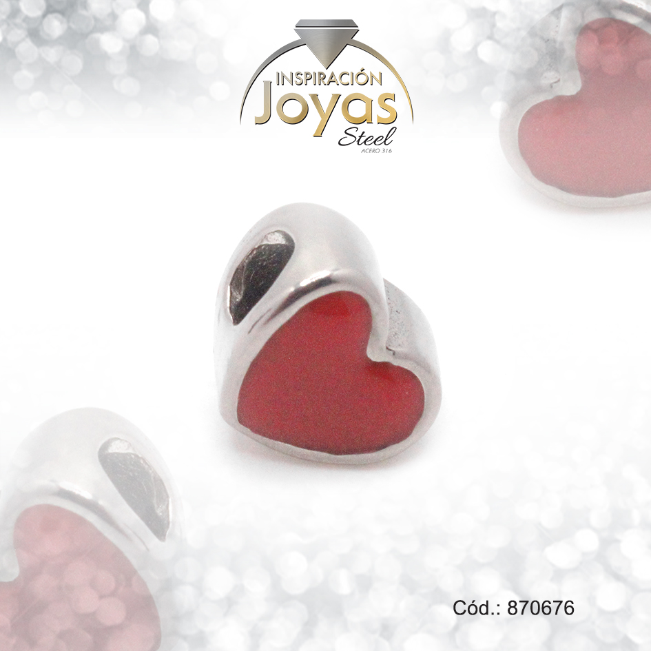 870676 Dije de Acero Variado Esmalte Pandora Plateado Rojo Corazón - 870676 - Imagen 1