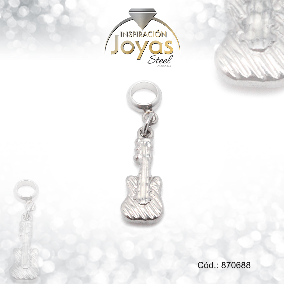 870688 Dije de Acero Variado Pandora Plateado Guitarra - 870688 - Imagen 1