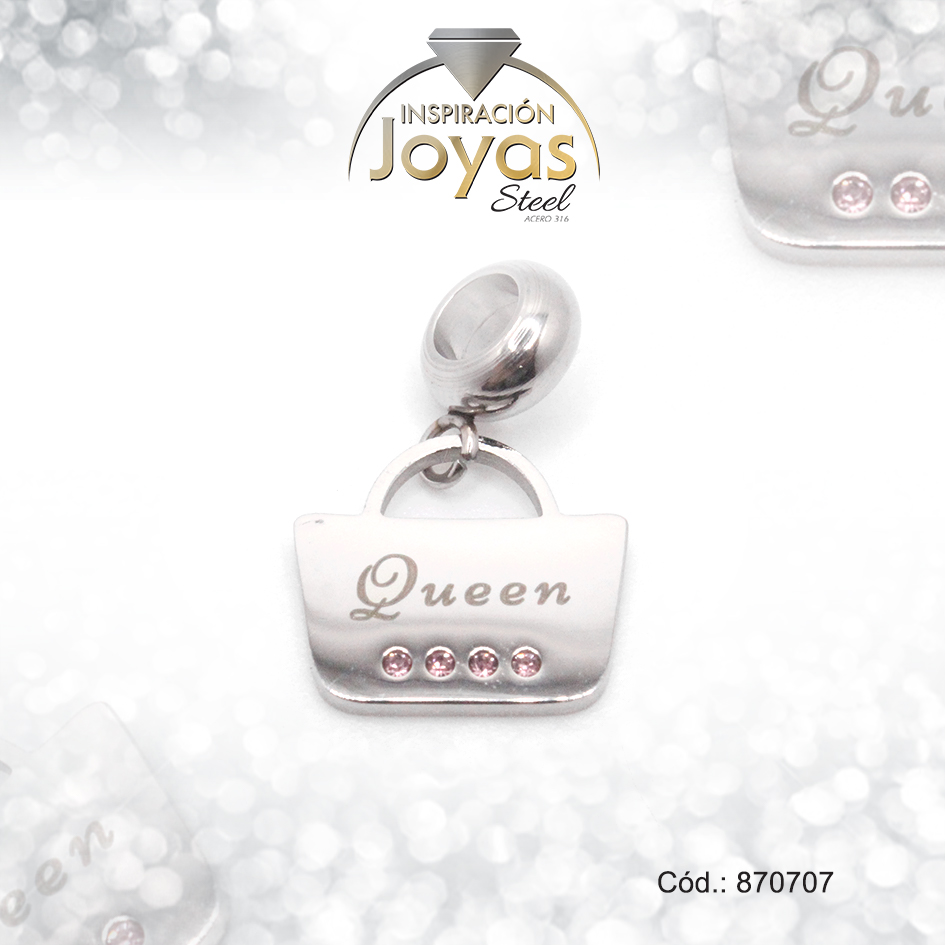 870707 Dije de Acero Variado Circón Pandora Plateado Rosado Queen - 870707 - Imagen 1