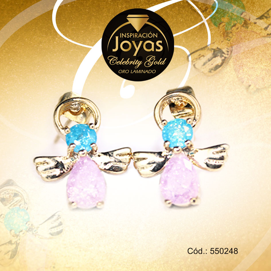 Zarcillo Celebrity Gold Tono Dorado Aleación Piedra Trancadero: Mariposa A: 1,5 cm L: 1,5 cm Ángel Rosado y Turquesa - 550248 Zarcillo Celebrity Gold Tono Dorado Aleación Piedra Trancadero: Mariposa A: 1,5 cm L: 1,5 cm Ángel Rosado y Turquesa - 550248 - Imagen 1