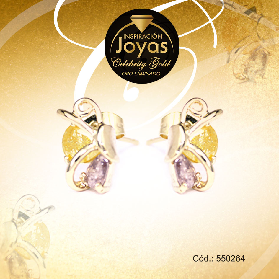 Zarcillo Celebrity Gold Tono Dorado Aleación Piedra Trancadero: Mariposa A: 1,5 cm L: 1 cm Mariposa Amarillo y Lila - 550264 Zarcillo Celebrity Gold Tono Dorado Aleación Piedra Trancadero: Mariposa A: 1,5 cm L: 1 cm Mariposa Amarillo y Lila - 550264 - Imagen 1