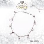 Tobillera de Acero Colgante Plateado Corazón, Mariposa, Esfera  Medida 25 cm - 8001425 - Imagen 2