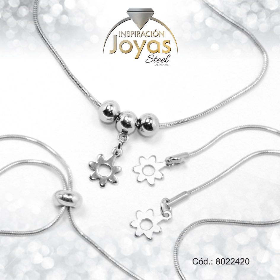 8022420 Pulsera de Acero Variado Plateado Flor Medida 20 cm - 8022420 - Imagen 1