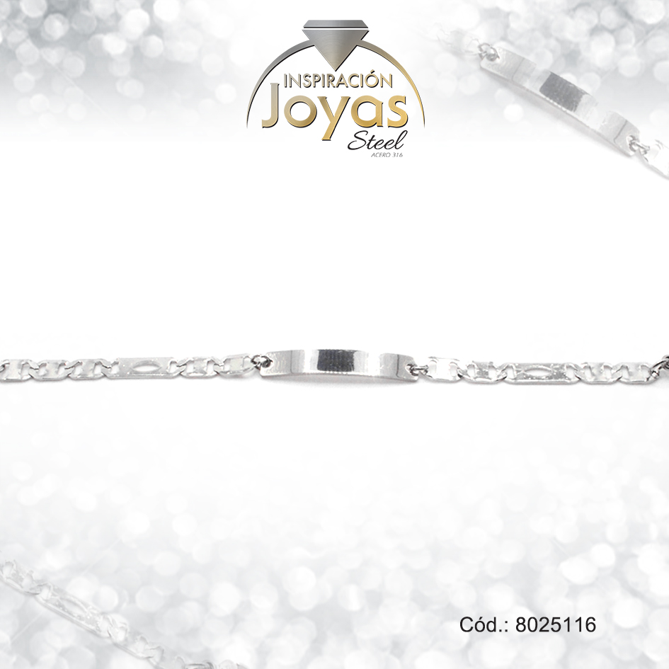8025116 Pulsera de Acero Infantil Plateado Con Placa Medida 16 cm - 8025116 - Imagen 1