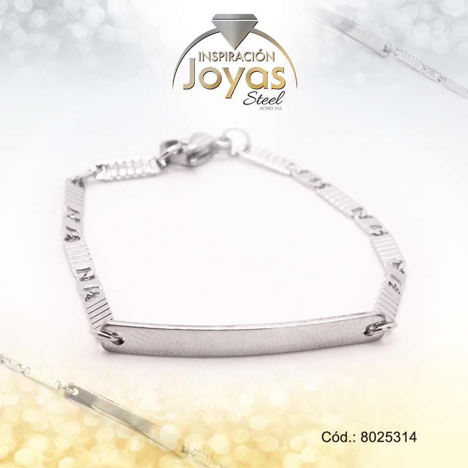 8025314 Pulsera de Acero Infantil Plateado Con Placa Medida 14 cm - 8025314 - Imagen 1