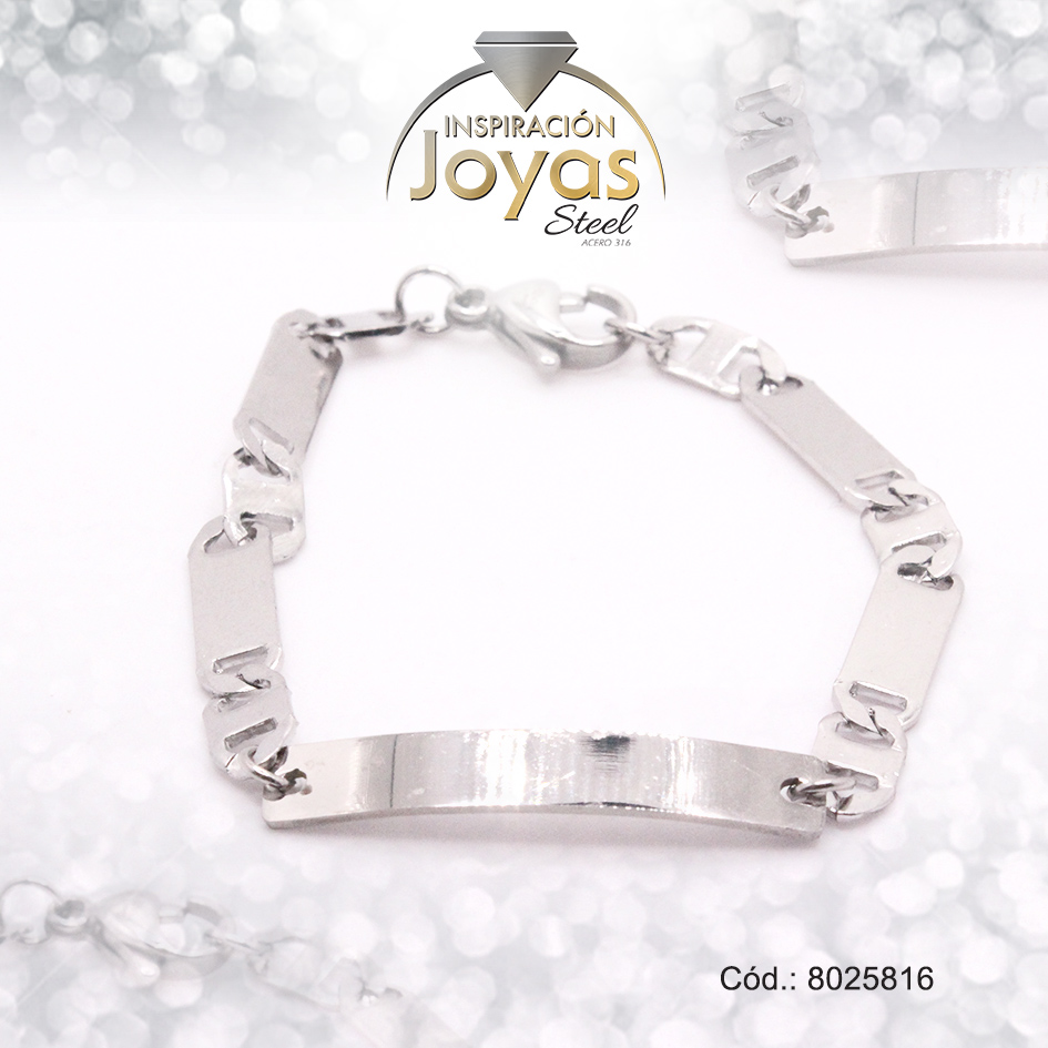 8025816 Pulsera de Acero Infantil Plateado Con Placa Medida 16 cm - 8025816 - Imagen 1