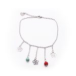 Tobillera de Acero Colgante Plateado Flor, Esfera Rojo, Verde Medida 28 cm - 8026628