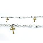 Tobillera de Acero Colgante 2 Tonos Cruz, Esfera Blanco Medida 27 cm - 8028927