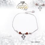 Tobillera de Acero Colgante Plateado Cruz, Esfera Blanco, Marrón Medida 27 cm - 8029127 - Imagen 2