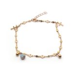 Tobillera de Acero Colgante Dorado Esfera, Cruz Azul Medida 27 cm - 8030827