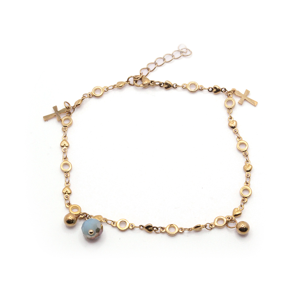 8030827 Tobillera de Acero Colgante Dorado Esfera, Cruz Azul Medida 27 cm - 8030827 - Imagen 1