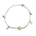 Tobillera de Acero Colgante 2 Tonos Flor, Óvalo Multi Color Medida 27 cm - 8032227