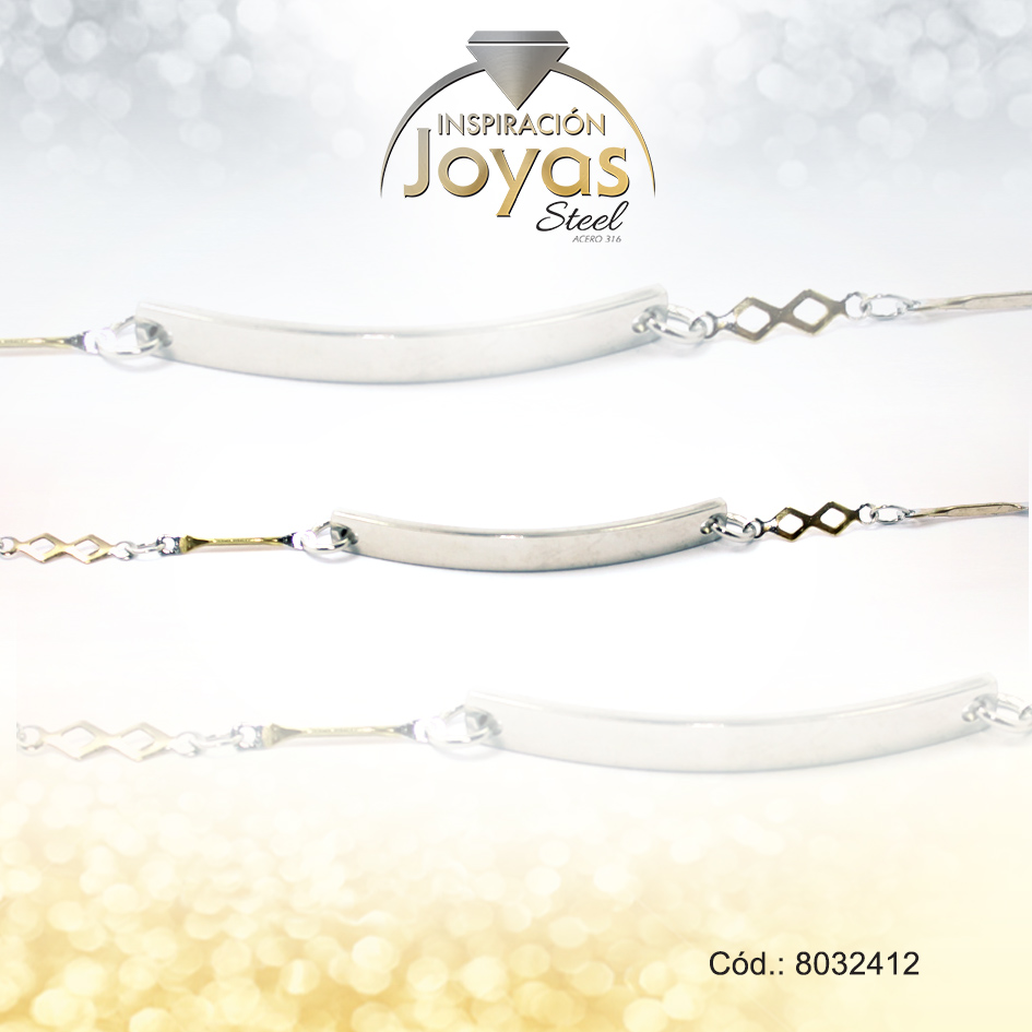 8032412 Pulsera de Acero Infantil 3 Tonos Con Placa Medida 12 cm - 8032412 - Imagen 1