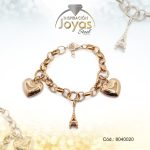 Pulsera de Acero Variado Dorado Corazón, Torre Eifel   Medida 20 cm - 8040020