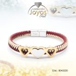 Pulsera de Acero Brazalete Sintético Dorado Corazón Rojo  Medida 20 cm - 8043220