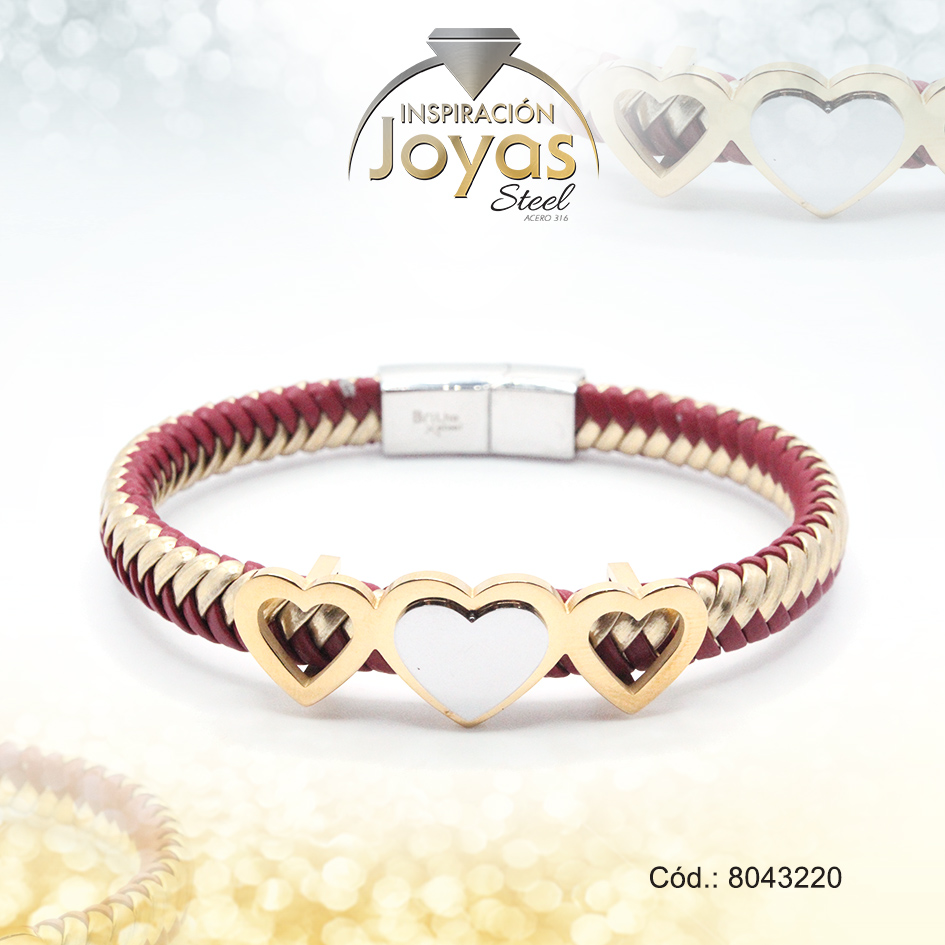 8043220 Pulsera de Acero Brazalete Sintético Dorado Corazón Rojo Medida 20 cm - 8043220 - Imagen 1