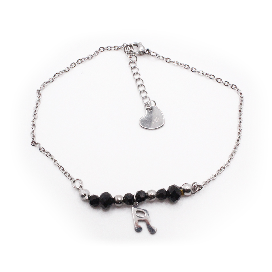 8050026 Tobillera de Acero Colgante Plateado Nota Musical, Esfera Negro Medida 26 cm - 8050026 - Imagen 1