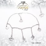 Tobillera de Acero Colgante Plateado Corazón, Delfin, Nota Musical  Medida 25 cm - 8050125 - Imagen 2