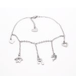 Tobillera de Acero Colgante Plateado Corazón, Delfin, Nota Musical  Medida 25 cm - 8050125