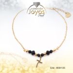 Tobillera de Acero Colgante Dorado Cruz Piedra Negro Medida 25 cm - 8054125 - Imagen 2