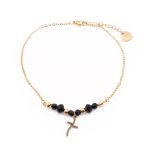 Tobillera de Acero Colgante Dorado Cruz Piedra Negro Medida 25 cm - 8054125