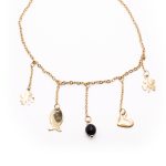 Tobillera de Acero Colgante Dorado Trébol, Pez, Esfera, Corazón, Piedra Negro Medida 25 cm - 8054425