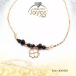 Tobillera de Acero Colgante Dorado Trébol Piedra Negro Medida 25 cm - 8054525 - Imagen 2