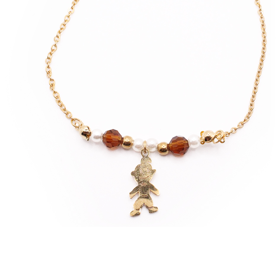 8054625 Tobillera de Acero Colgante Dorado Niño Piedra Marrón Medida 25 cm - 8054625 - Imagen 1
